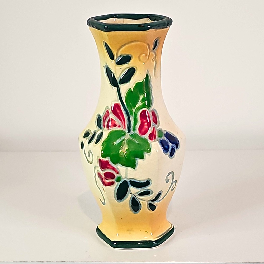 Made in Japan Japanese Hand Painted Floral Ceramic Vase Marked Made in Japan